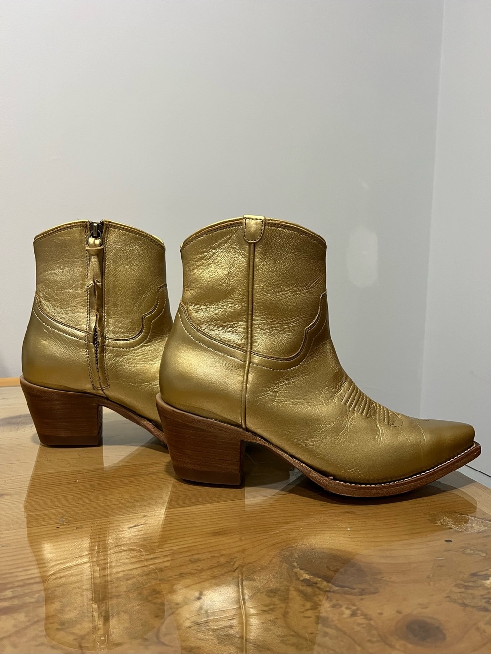 Tecovas Daisy Metallic Gold Leather Western Ankle Booties